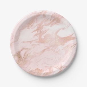 Rose Gold and Blush Marbled Paper Plate
