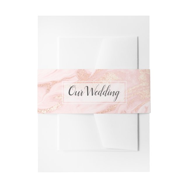Rose Gold and Blush Marbled Wedding Belly Band Invitation Belly Band (Front Example)
