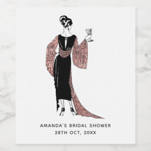 Rose Gold and Blush Pink Art Deco Wine Label