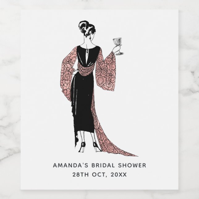 Rose Gold and Blush Pink Art Deco Wine Label (Single Label)