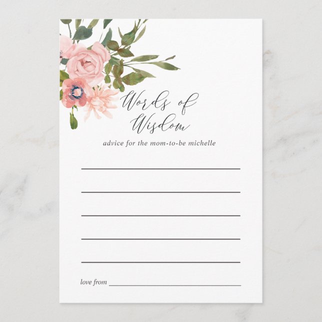 Rose Gold and Blush Pink Bridal Shower Advice Card (Front)