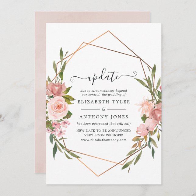 Rose Gold and Blush Pink Wedding Update Invitation (Front/Back)