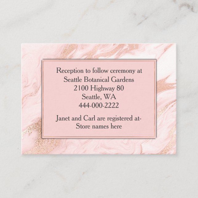 Rose Gold and Blush Wedding Information Card (Front)