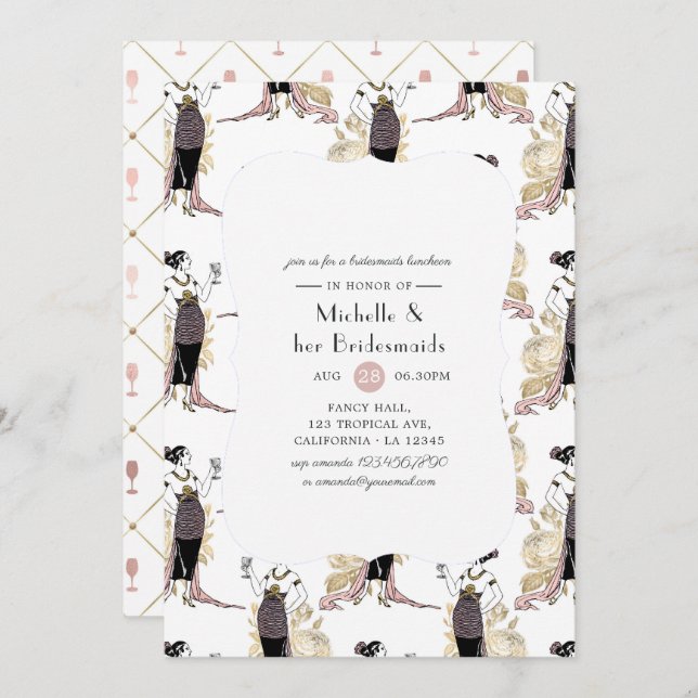 Rose Gold and Blush Wine Bridesmaids Luncheon Invitation (Front/Back)