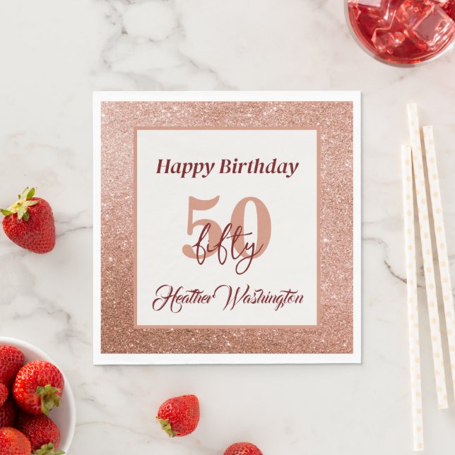 Rose Gold and Burgundy 50th Birthday Party Napkin (Insitu)