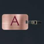 Rose Gold and Burgundy Brushed Metal Monogram Luggage Tag<br><div class="desc">Rose Gold - Blush Pink and Burgundy Marsala Brushed Metal Foil Monogram Name and Initial Luggage Tag. This bag tag is perfect for Back to School,  Work,  or Travelling.</div>