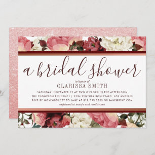 Rose Gold and Burgundy Flowers Bridal Shower Invitation
