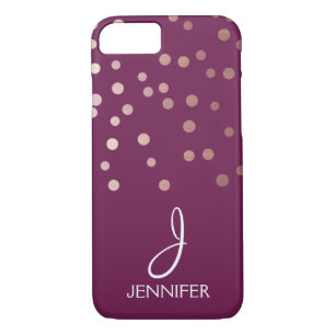 Rose Gold and Burgundy Foil Confetti Monogram Case-Mate iPhone Case