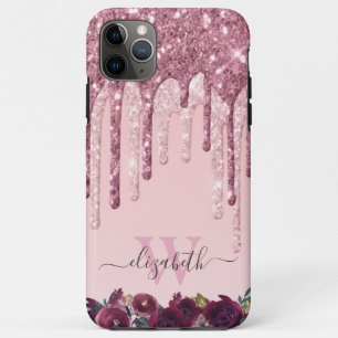 Rose Gold and Burgundy Glitter Drips Monogram Case-Mate iPhone Case