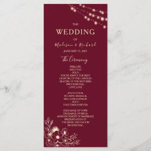 Rose Gold and Burgundy Wedding Program Programme