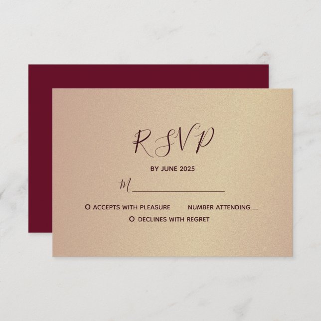 Rose Gold and Burgundy Wedding RSVP Card (Front/Back)