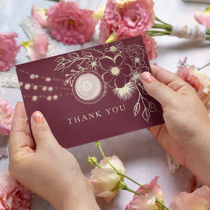 Rose Gold and Burgundy Wedding Thank You Card