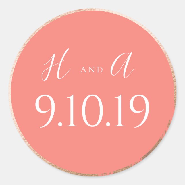 Rose Gold and Coral Wedding Classic Round Sticker (Front)