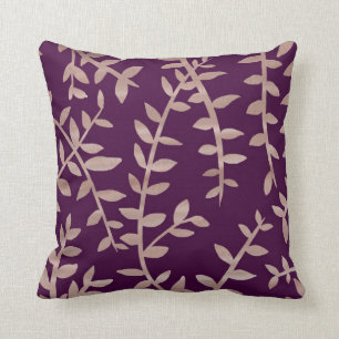 Rose gold and dark purple leaf pattern cushion