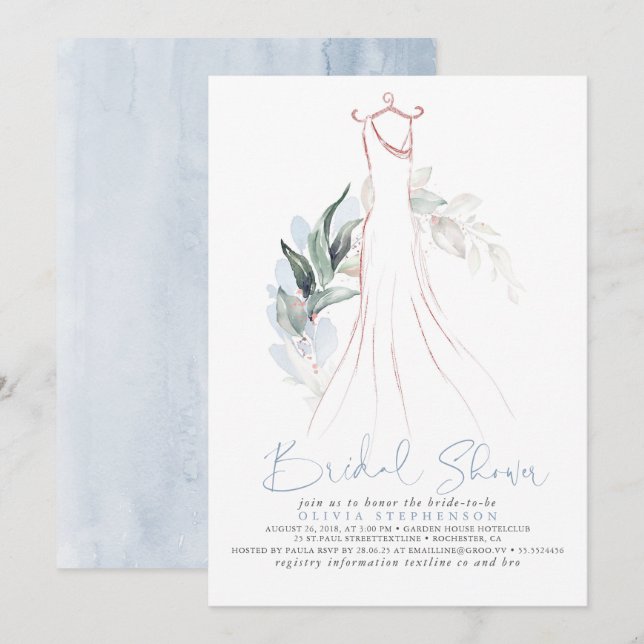 Rose Gold and Dusty Blue Greenery Bridal Shower Invitation (Front/Back)