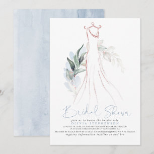 Rose Gold and Dusty Blue Greenery Bridal Shower Invitation