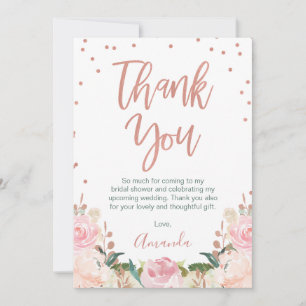 Rose Gold and Floral Bridal Shower Thank You Card