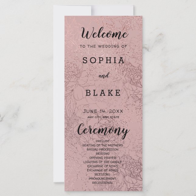 Rose Gold and Floral Wedding Program (Front)