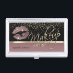 Rose Gold and Glitter  Business Card Holder<br><div class="desc">Professional Business Card Holders. Stylish rose gold and gold glitter lips on a black and rose gold background. (For matching products and designs type in Keyword: GLITTER LIPS ) ready for you to personalise. ✔NOTE: ONLY CHANGE THE TEMPLATE AREAS NEEDED! 😀 If needed, you can remove the text and start...</div>