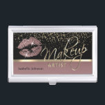 Rose Gold and Glitter  Business Card Holder<br><div class="desc">Professional Business Card Holders. Stylish rose gold and gold glitter lips on a black and rose gold background. (For matching products and designs type in Keyword: GLITTER LIPS ) ready for you to personalise. ✔NOTE: ONLY CHANGE THE TEMPLATE AREAS NEEDED! 😀 If needed, you can remove the text and start...</div>