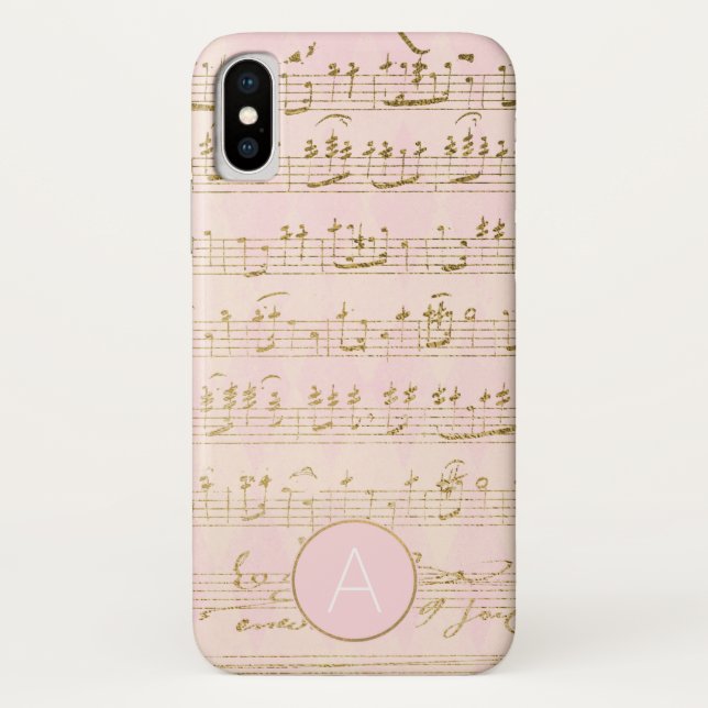Rose Gold and Gold Foil Musical Notes Monogram Case-Mate iPhone Case (Back)