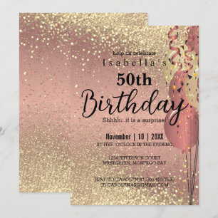 Rose Gold and Gold Glitter Birthday Invitation