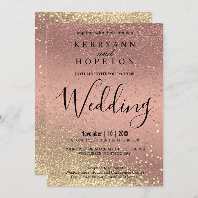 Rose Gold and Gold Glitter Invitation (Front/Back)