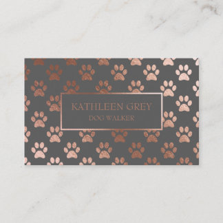 Rose Gold And Gray Paw Print Pattern | Dog Walker Business Card