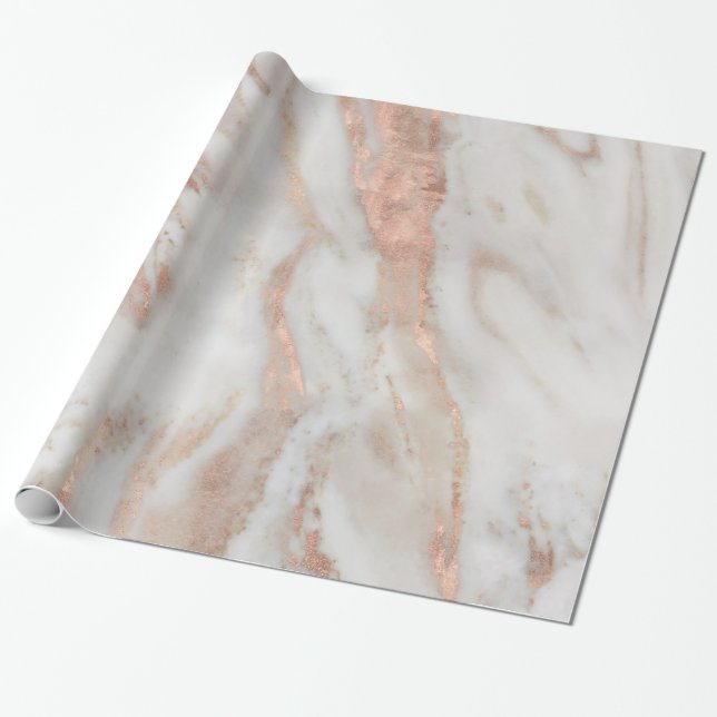 Rose-gold and grey faux marble texture wrapping paper (Unrolled)