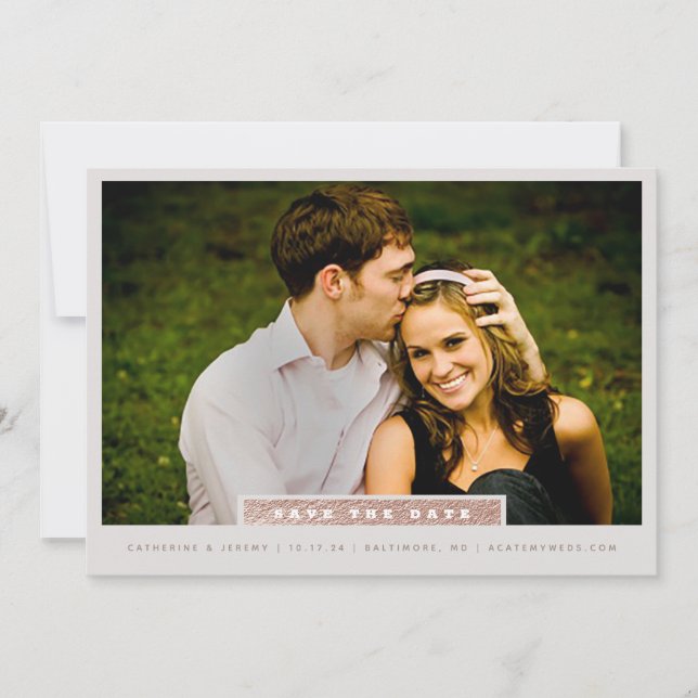 Rose Gold and Grey Minimal Photo Save The Date (Front)