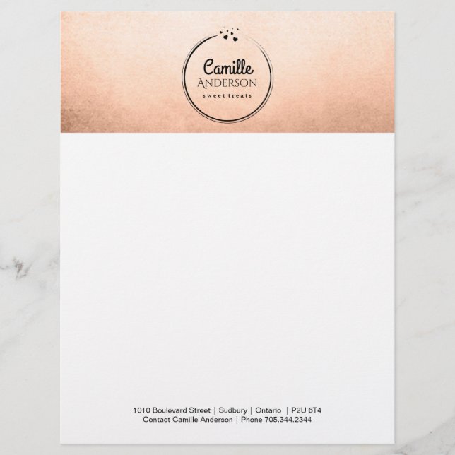 Rose Gold and Hearts Customisable Letterhead (Front)
