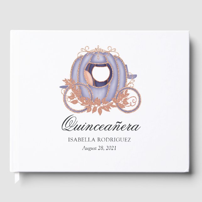 Rose Gold and Lilac Glitter Princess Quinceañera Guest Book (Front)
