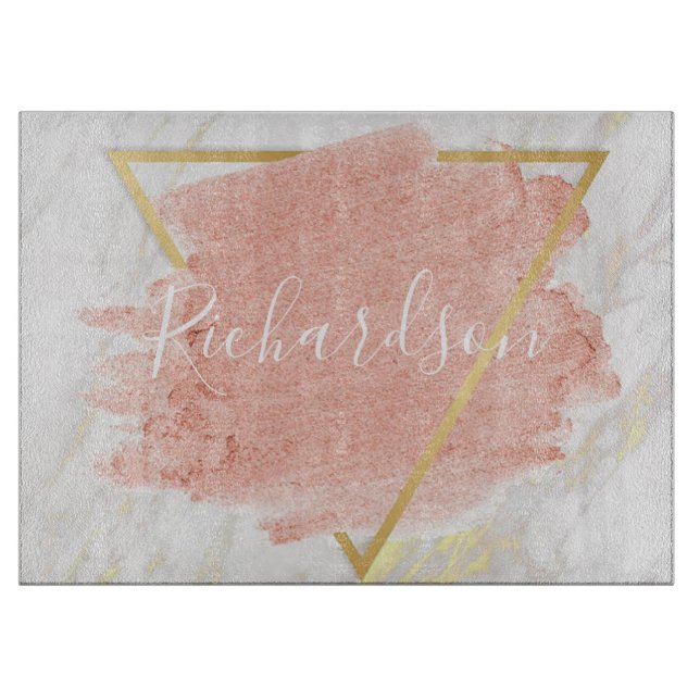 Rose Gold and Marble glitter Name Cutting Board (Front)