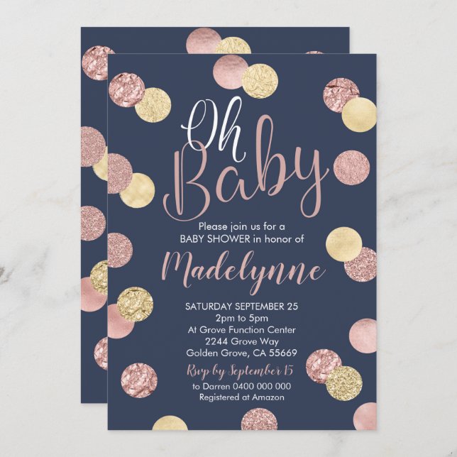 Rose Gold and Navy Baby Shower invitation (Front/Back)