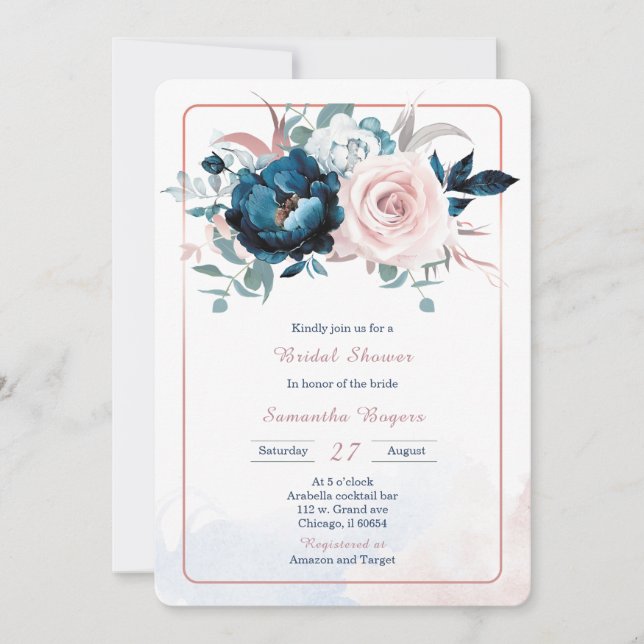Rose Gold and Navy Blue Bridal Shower Template (Front)