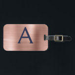 Rose Gold and Navy Blue Brushed Metal Monogram Luggage Tag<br><div class="desc">Rose Gold - Blush Pink and Navy Blue Brushed Metal Foil Monogram Name and Initial Luggage Tag. This bag tag is perfect for Back to School,  Work,  or Travelling.</div>