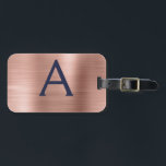 Rose Gold and Navy Blue Brushed Metal Monogram Luggage Tag<br><div class="desc">Rose Gold - Blush Pink and Navy Blue Brushed Metal Foil Monogram Name and Initial Luggage Tag. This bag tag is perfect for Back to School,  Work,  or Travelling.</div>
