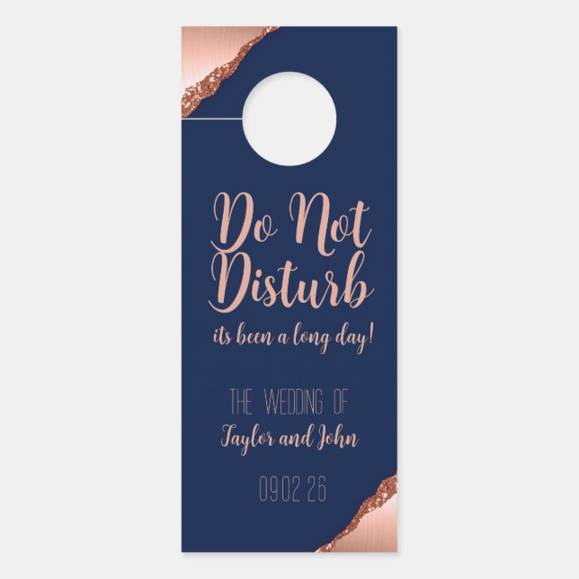 Rose Gold and Navy Blue Wedding Door Hanger (Front)