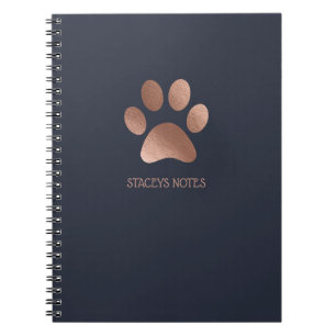 Rose Gold And Navy Paw Print Logo Personalised Notebook