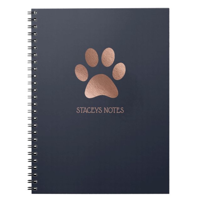 Rose Gold And Navy Paw Print Logo Personalized Notebook (Front)