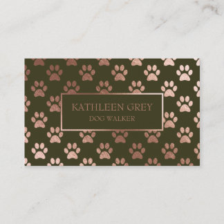 Rose Gold And Olive Paw Print Pattern Business Card