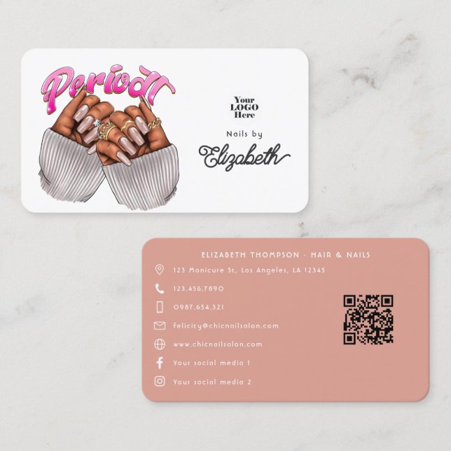 Rose Gold and Pink African American Nail Salon Business Card (Front/Back)