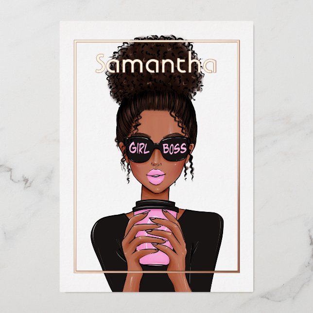 Rose Gold and Pink Afro Birthday Party Foil Invita (Front)