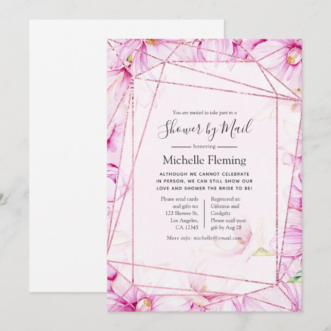 Rose Gold and Pink Baby or Bridal Shower by Mail Invitation (Front/Back)