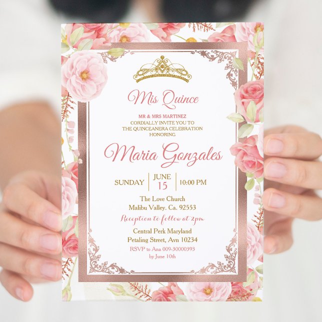 Rose Gold and Pink Blush Quinceanera Invitation (Creator Uploaded)