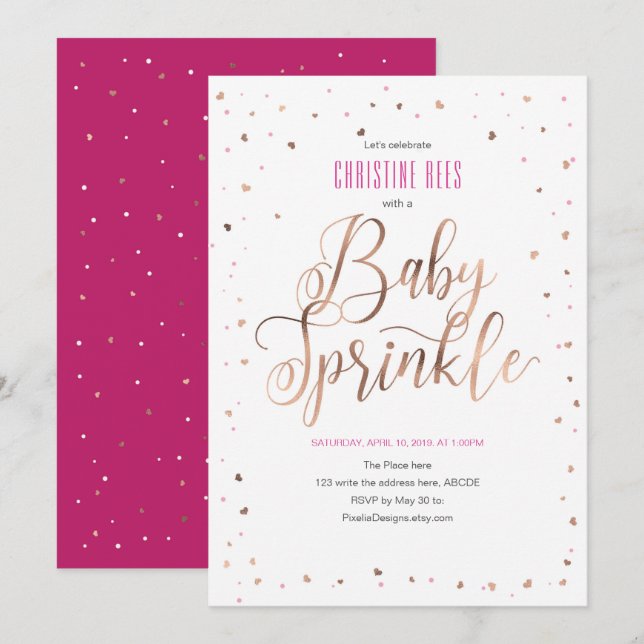 Rose gold and pink, Modern, Girl, Baby Sprinkle Invitation (Front/Back)