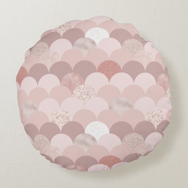 Rose Gold and Pink Pattern Round Cushion (Back)