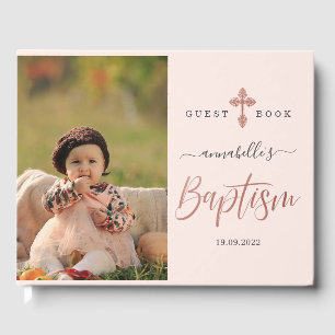 Rose Gold And Pink Photo Girl Baptism Guest Book