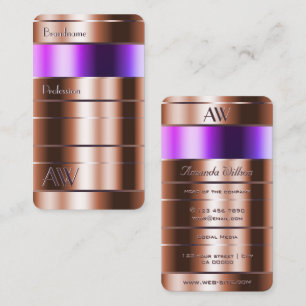 Rose Gold and Pink Purple Gradient with Initials Business Card