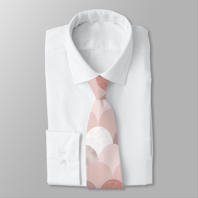 Rose Gold and Pink Tiles Tie (Tied)